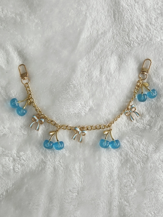 Accessories - Blue Bow And Cherry Bag Chain with Blue Shimmer Cherries